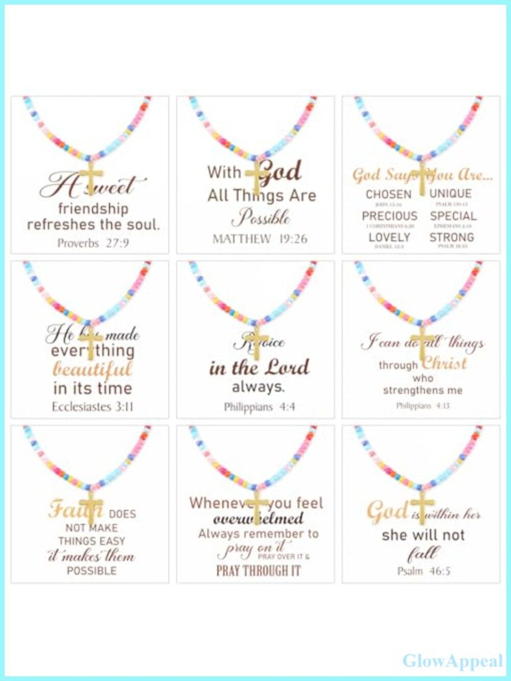 9 Set Beaded Cross Necklace Bible Cards Gift Set Adjustable